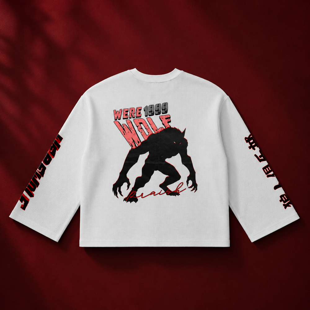 Waffle Raw Edge Long Sleeve T-Shirt ODMPOD