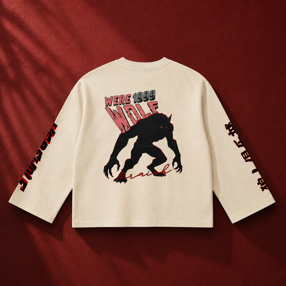 Waffle Raw Edge Long Sleeve T-Shirt ODMPOD