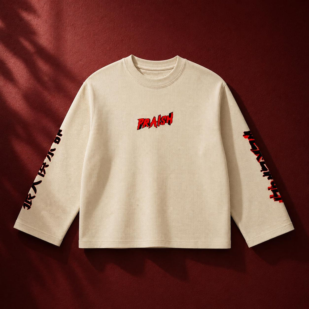 Waffle Raw Edge Long Sleeve T-Shirt ODMPOD
