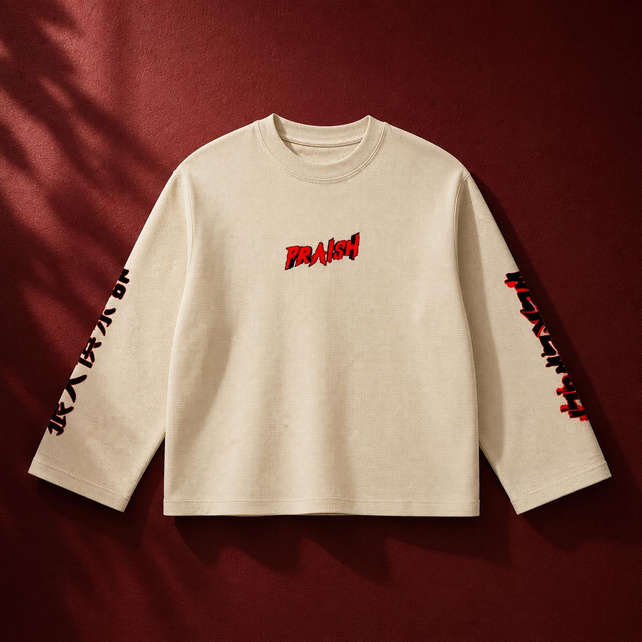 Waffle Raw Edge Long Sleeve T-Shirt ODMPOD