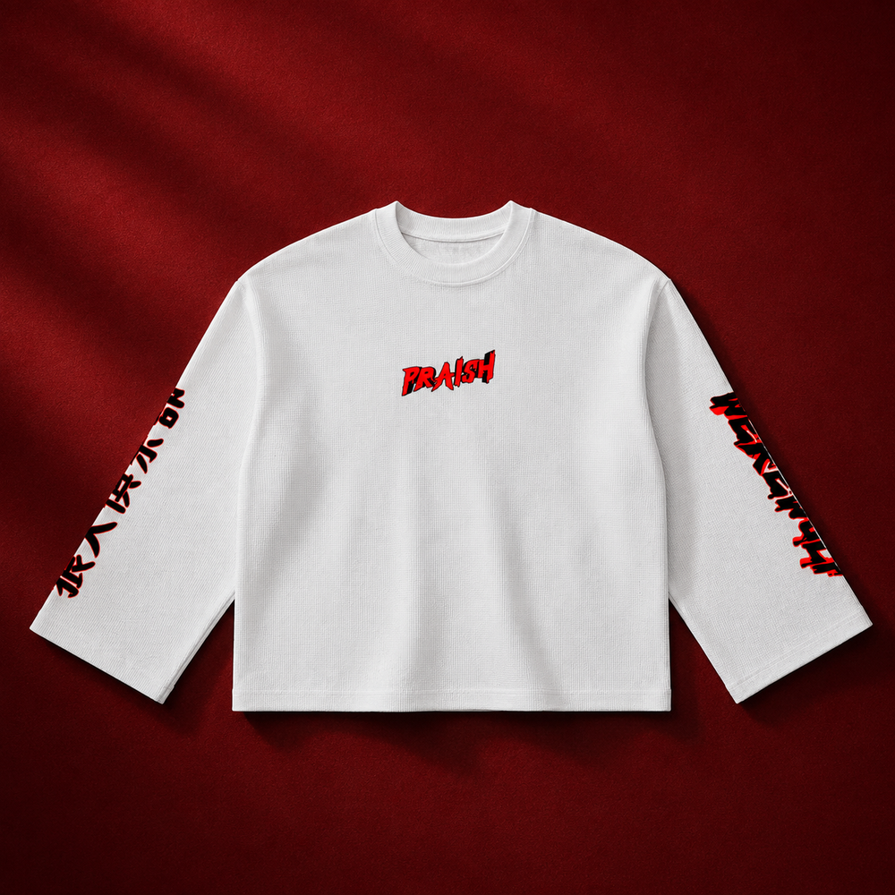 Waffle Raw Edge Long Sleeve T-Shirt ODMPOD