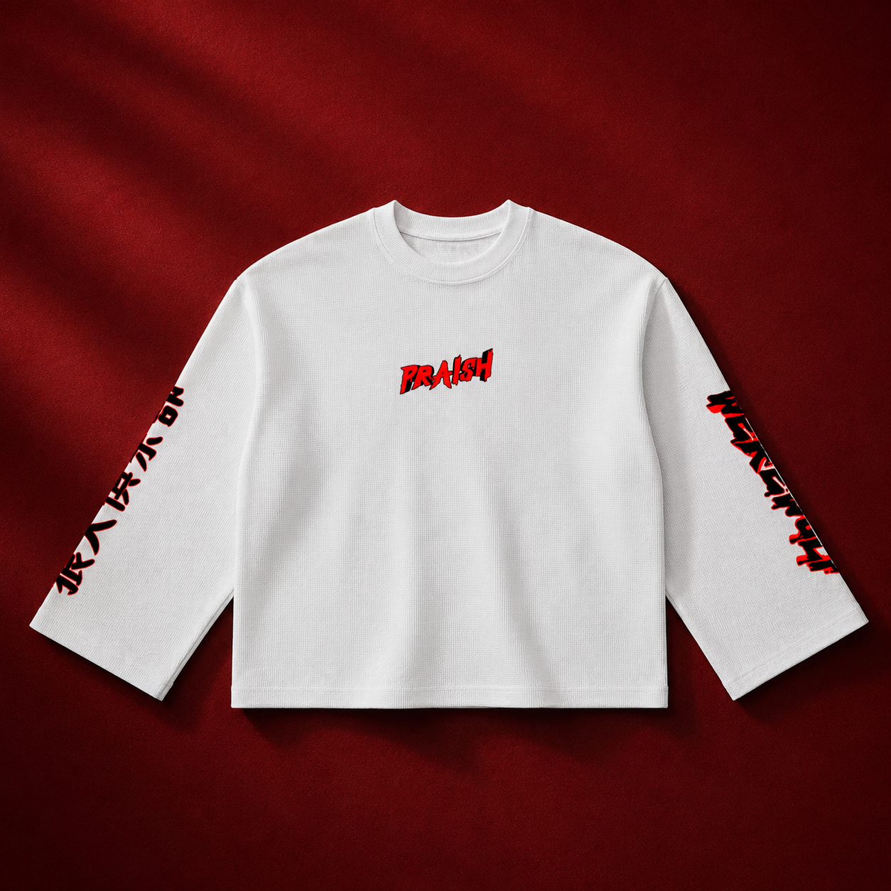 Waffle Raw Edge Long Sleeve T-Shirt ODMPOD
